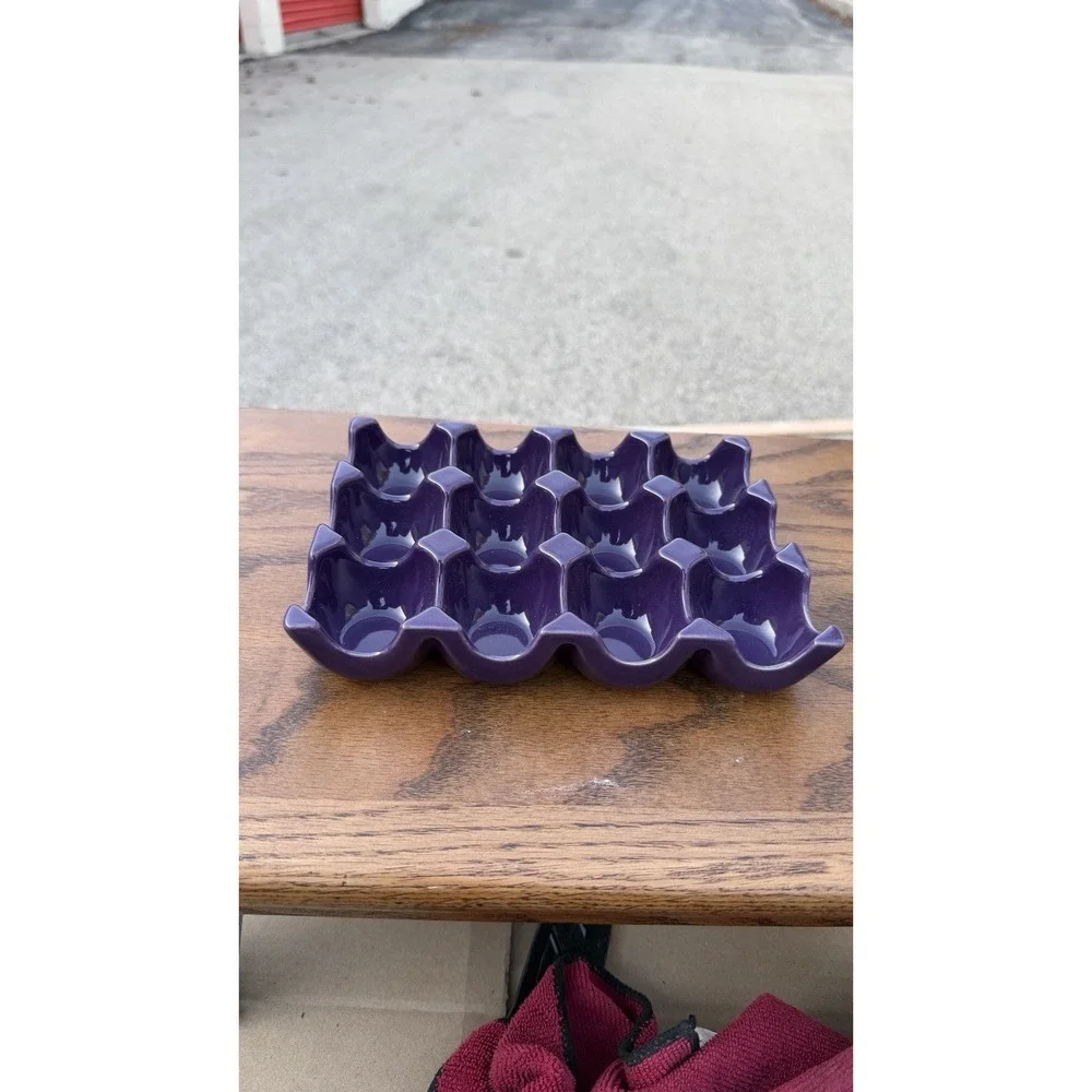 Rachael Ray Purple Stoneware Egg Tray Holder 12 Slot Kitchen‎ Organizer